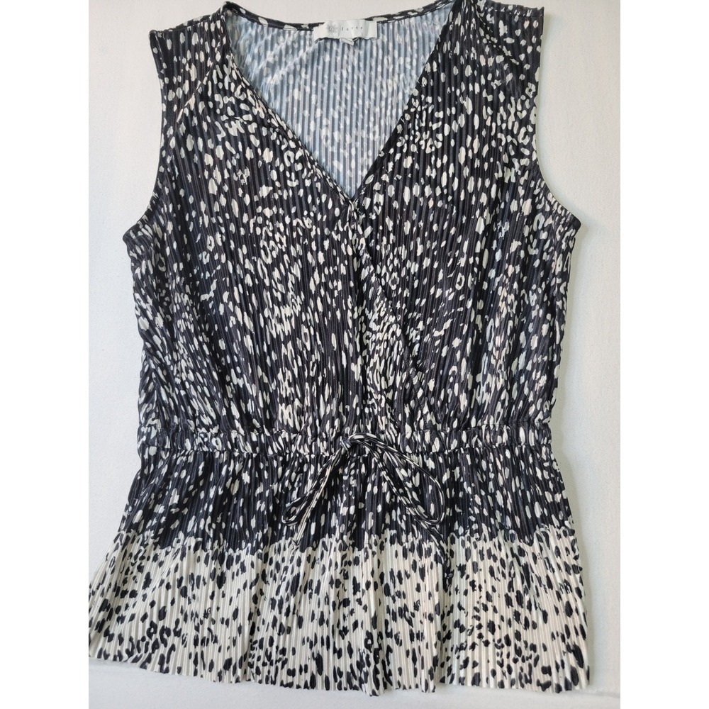 Fever Womens Black White Pleated Animal Print Sleeveless V-Neck Blouse Si M 2323